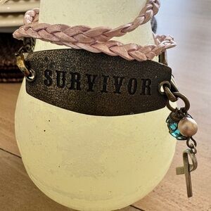 Lenny and Eva Pink Braided Bracelet with 'Survivor' Plaque